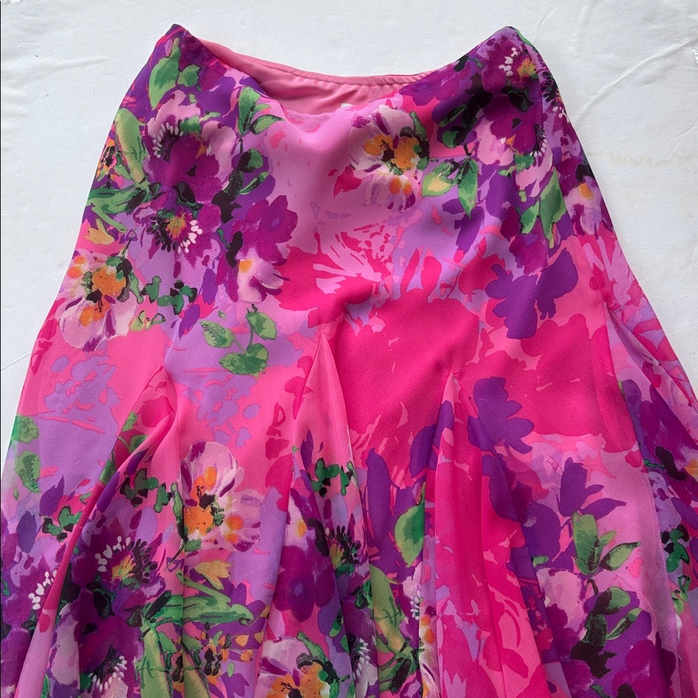 Vintage Y2K Hot Pink Floral Bias Asymmetrical Midi Skirt Cache Mermaid S Barbie - Picture 7 of 17